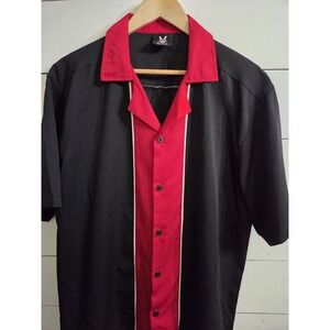 HILTON Retro Bowling Shirt Red/Black Size L HP 2246 Poly/Rayon Nice